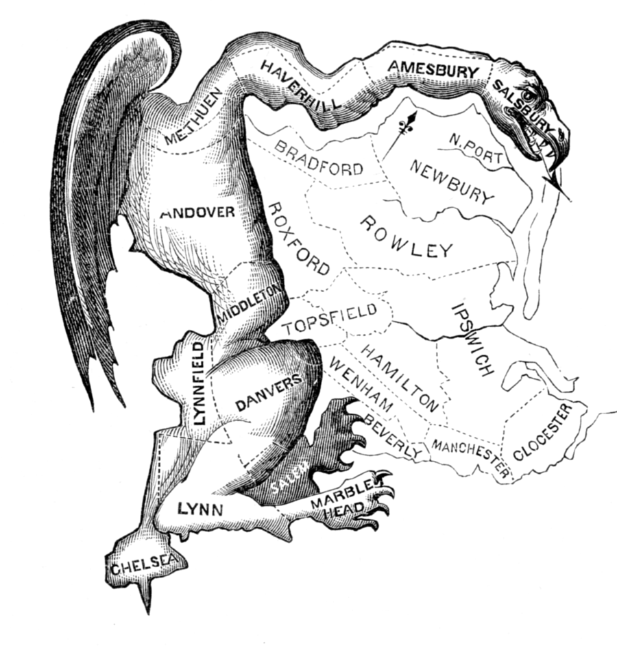 Elkanah Tisdale's 'Gerry-Mander' (Boston Gazette, 1812): the Essex County senate district, with wings and claws added. The cartoon named the practice.